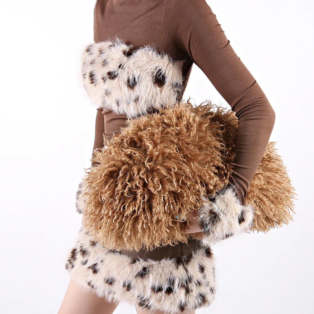 Y2K Fluffy Shaggy Faux Fur Bag Women Plush Underarm Handheld Shoulder Purse for Daily Party Size L#