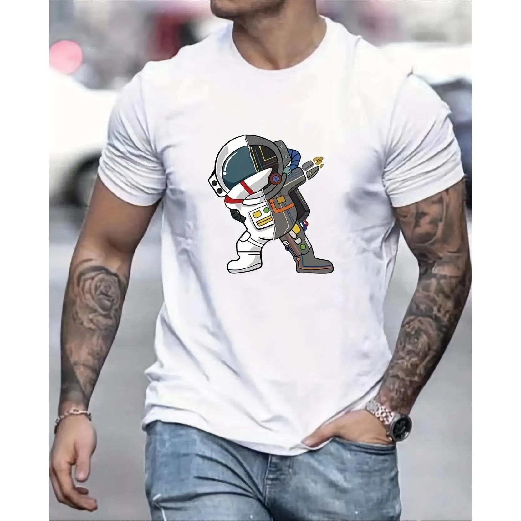 

Cool Astronaut Dab T-Shirt - Funny Spaceman Cartoon Graphic Tee, Trendy Hip Hop Space Gift for Men Women, Sci-Fi Streetwear Top