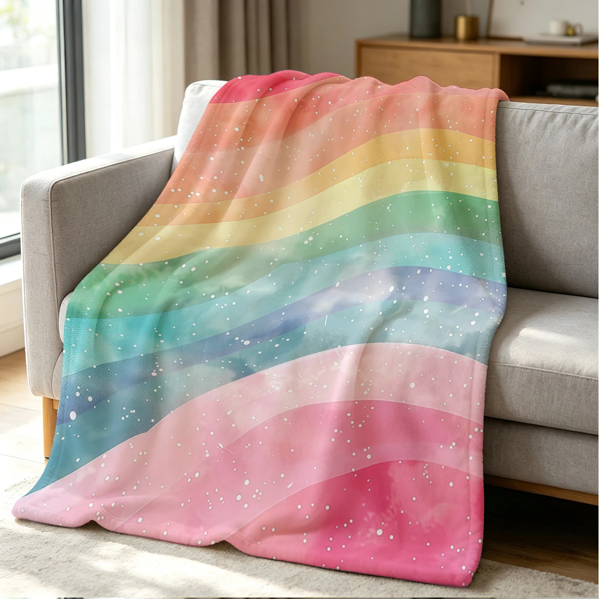 Rainbow Mist Blanket Soft Cozy Throw for Sofa Bed Festive Holiday Decor Gift for Kids and Adults,Lightweight and Warm