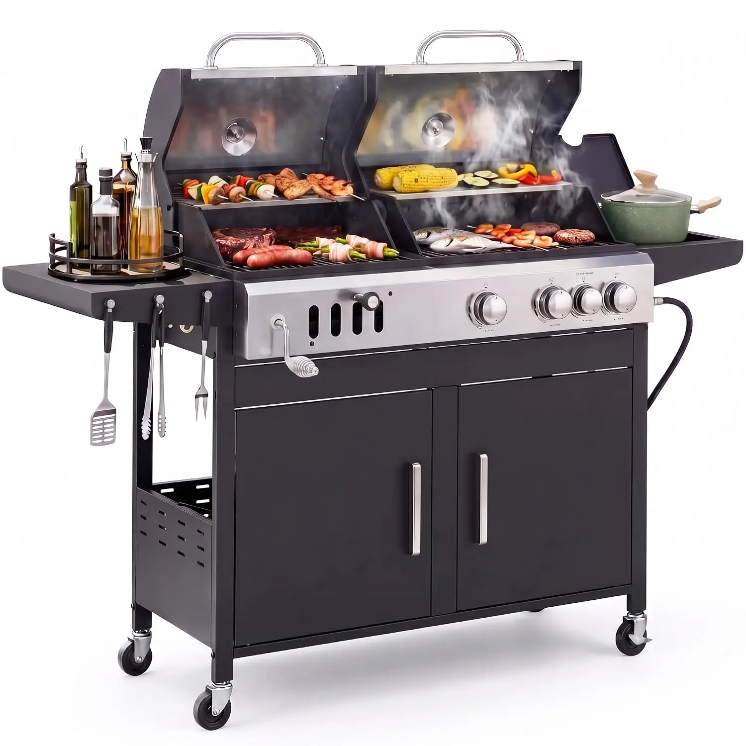 Charcoal and Gas Grill Combo with Side Burner, Dual Fuel, Customized