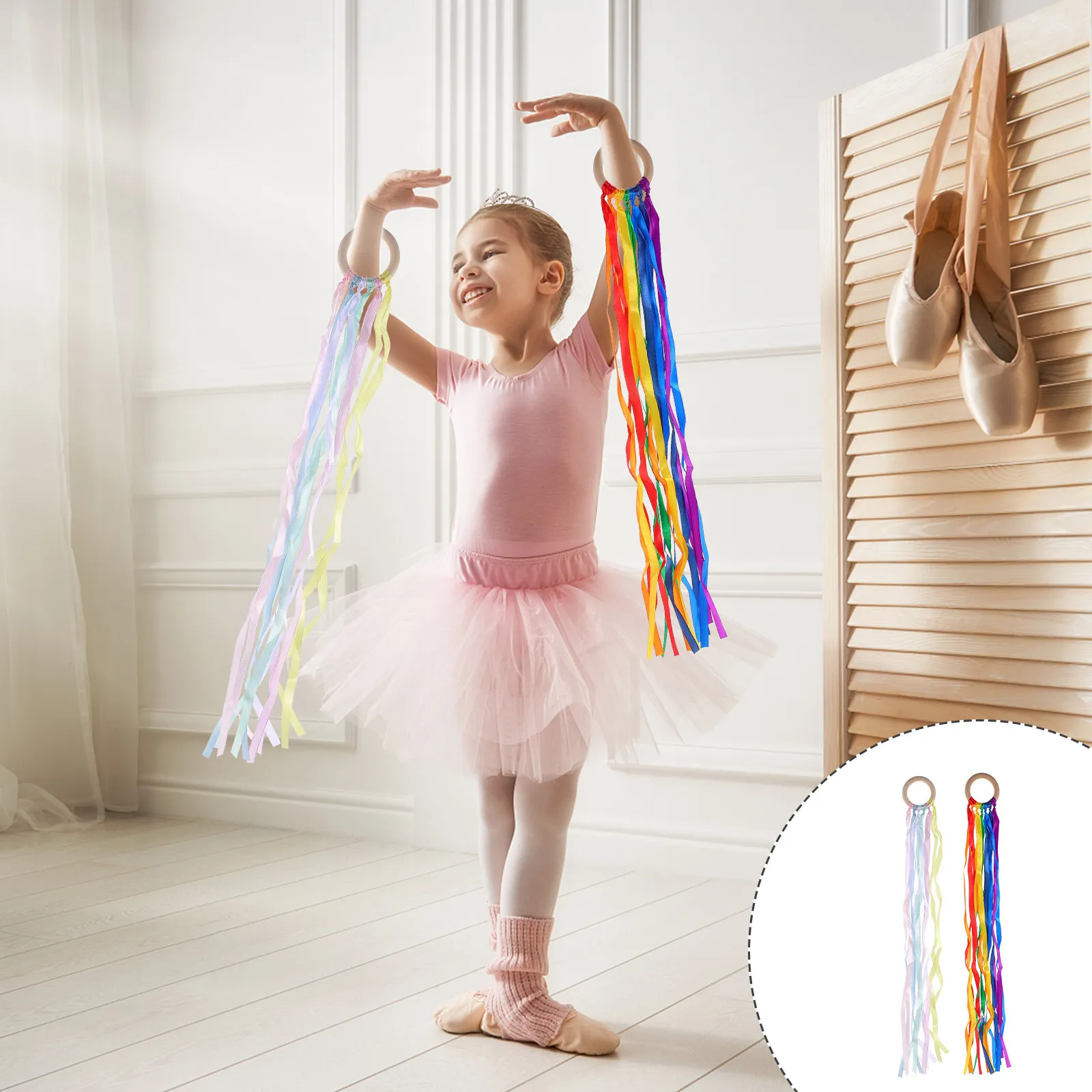 

2Pcs Rainbow Streamers Colorful Hand-Held Kites for Kids Sight Training Early Education Multipurpose Decorative Dancing
