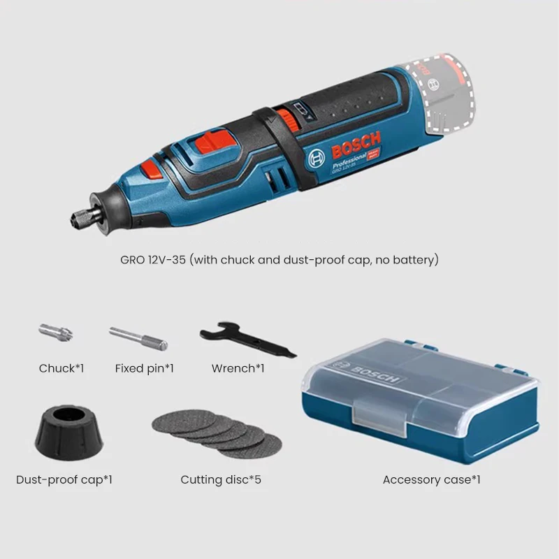 Bosch Gro12V-35 12V 무선 로터리 도구 키트 - 35,000 Rpm, Led 조명, 6단, 연삭/연마/절단