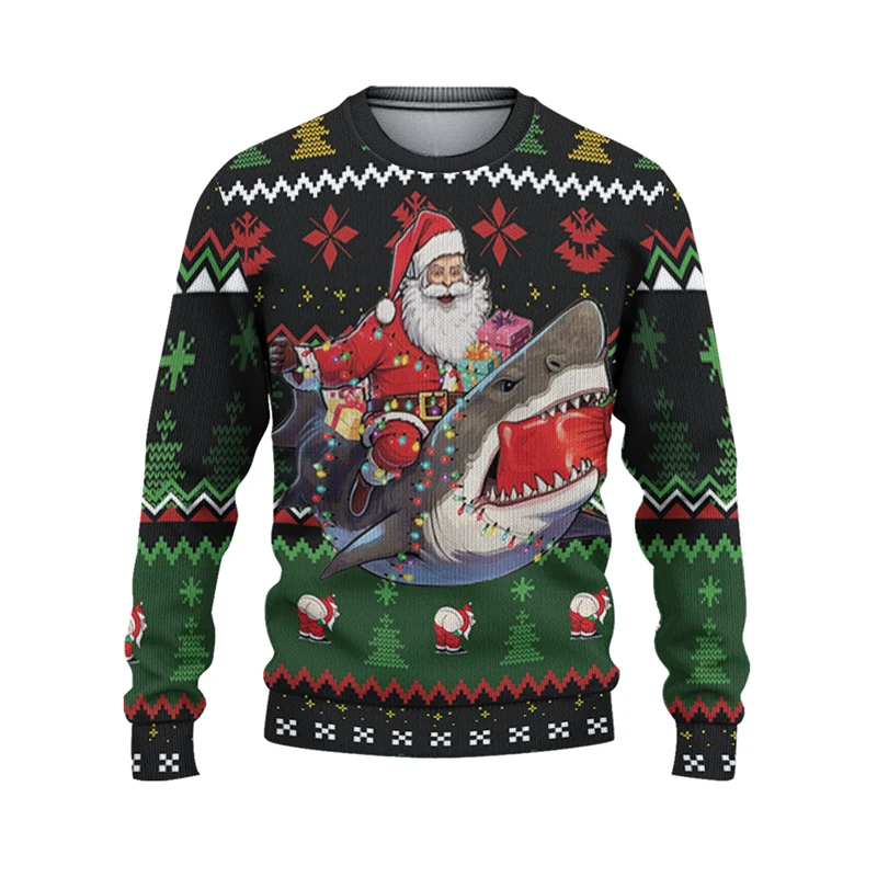 

Fashion Shark Pattern Ugly Sweater Men's Clothes Funny Streetwear Crewneck Pullover Top 3D Print Santa Fashion Festival Hoodie