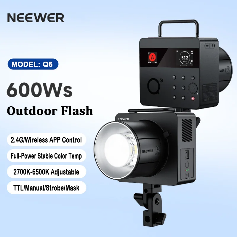 

NEEWER Q6 600Ws 2.4G TTL Outdoor Studio Flash with App Control 1/8000 HSS 3000mAh Strobe Photography Lighting