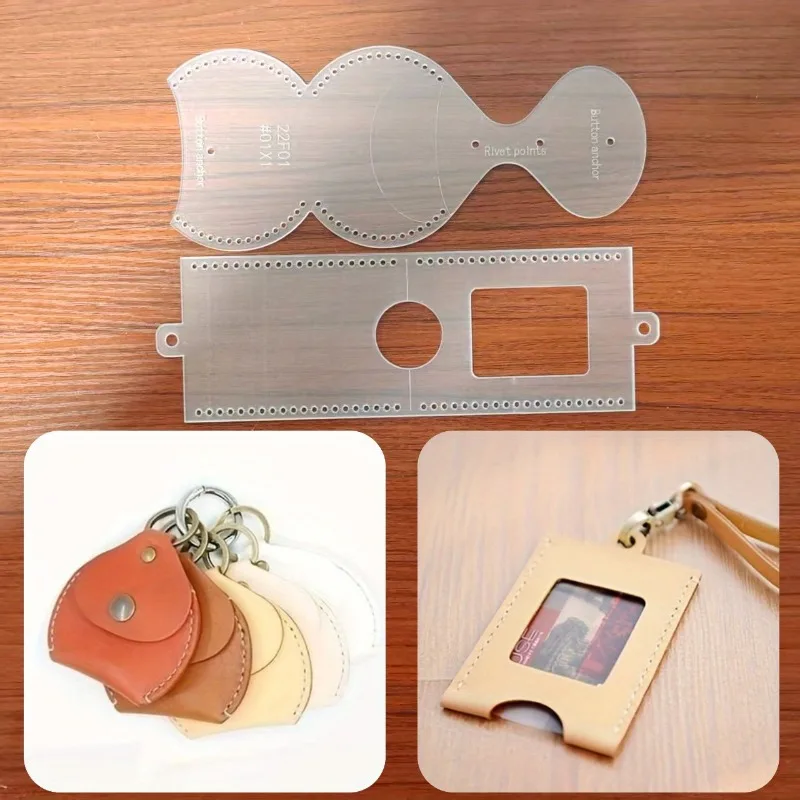 2Pcs Transparent Acrylic Keychain Bag & ID Card Holder  Badge Clip  Pattern Template DIY Leather Craft Making Tool for Handmade