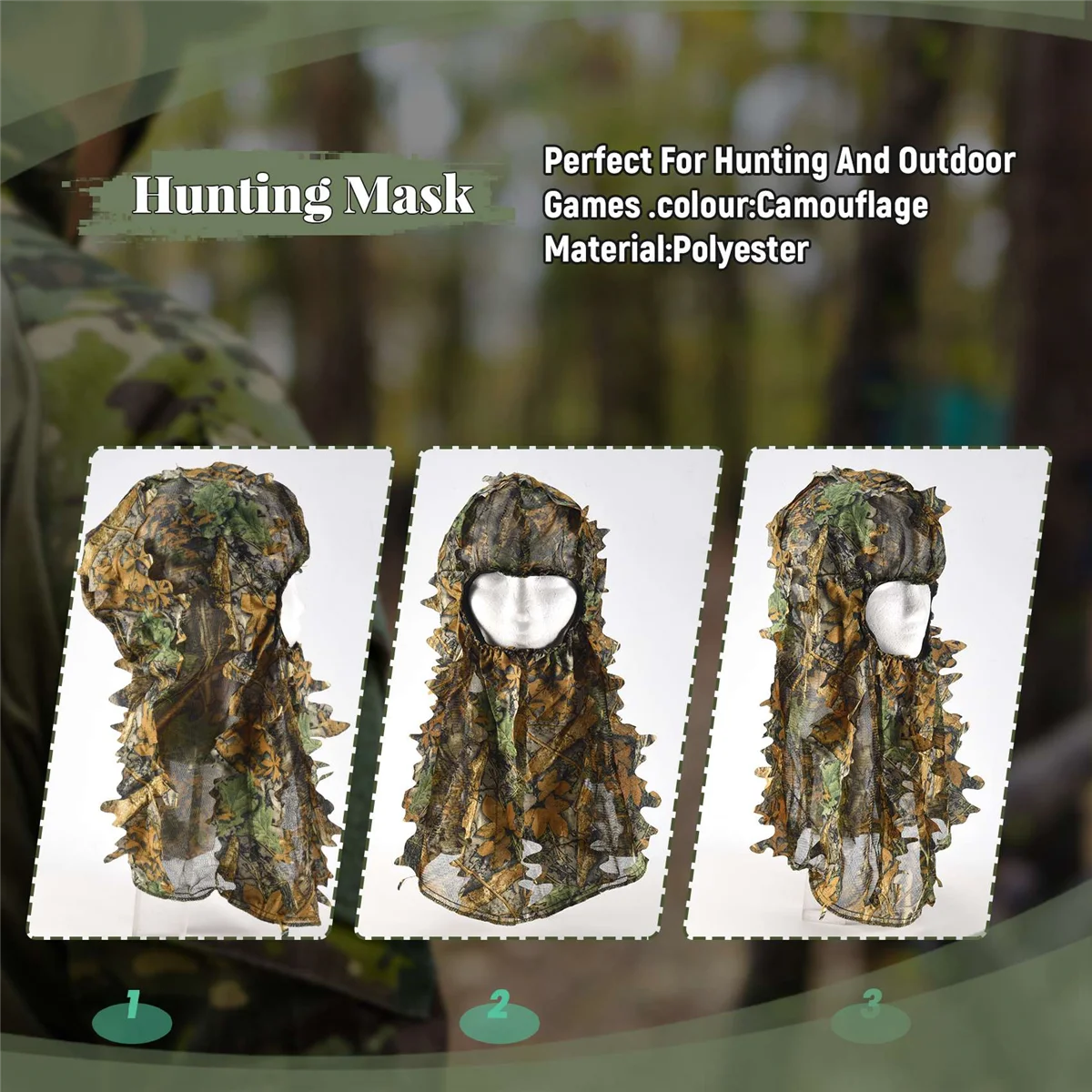 RIRI Camouflage Hunting Leafy 3D Face Mask Hood Outdoor Hunting Fishing Headgear Camo Hat