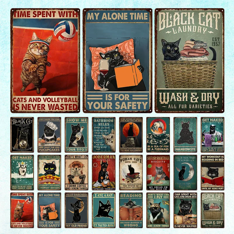 

Cat Sign Vintage Tin Sign Metal Sign Metal Vintage Bar Vintage Wall Decor Bar Club Man Cave Metal Poster