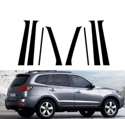 6Pcs Gloss Black Pillar Posts For  Hyundai Santa FE 2007 -2012 Door Window Trim Molding Cover Exterior Chromium Car Accessories