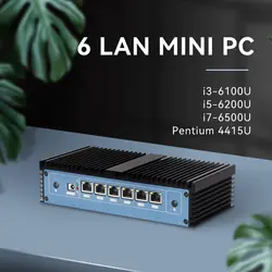 산업용 미니 PC 팬리스 라우터, PfSense 방화벽 어플라이언스 서버, 6 x 인텔 I211 LAN 코어 i7 6500U i5 펜티엄 4415U DDR4