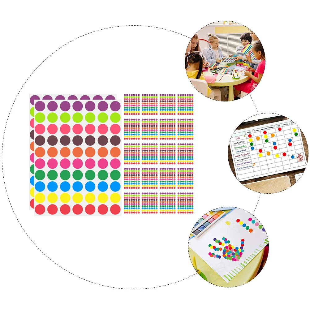 1400 Pcs Handwritten Blank Self-adhesive Round Seal Label Stickers White Circle Colored Dot Envelope Dots Labels Paper Toddler