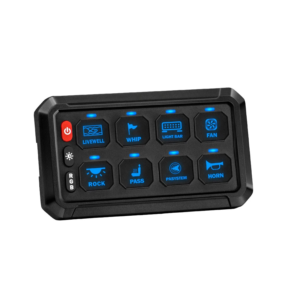 DC 12v 24v Universal Auto Marine Car Truck Rv Trailer Ip65 Waterproof Blue-tooth Control 8 Gang Switch Panel System