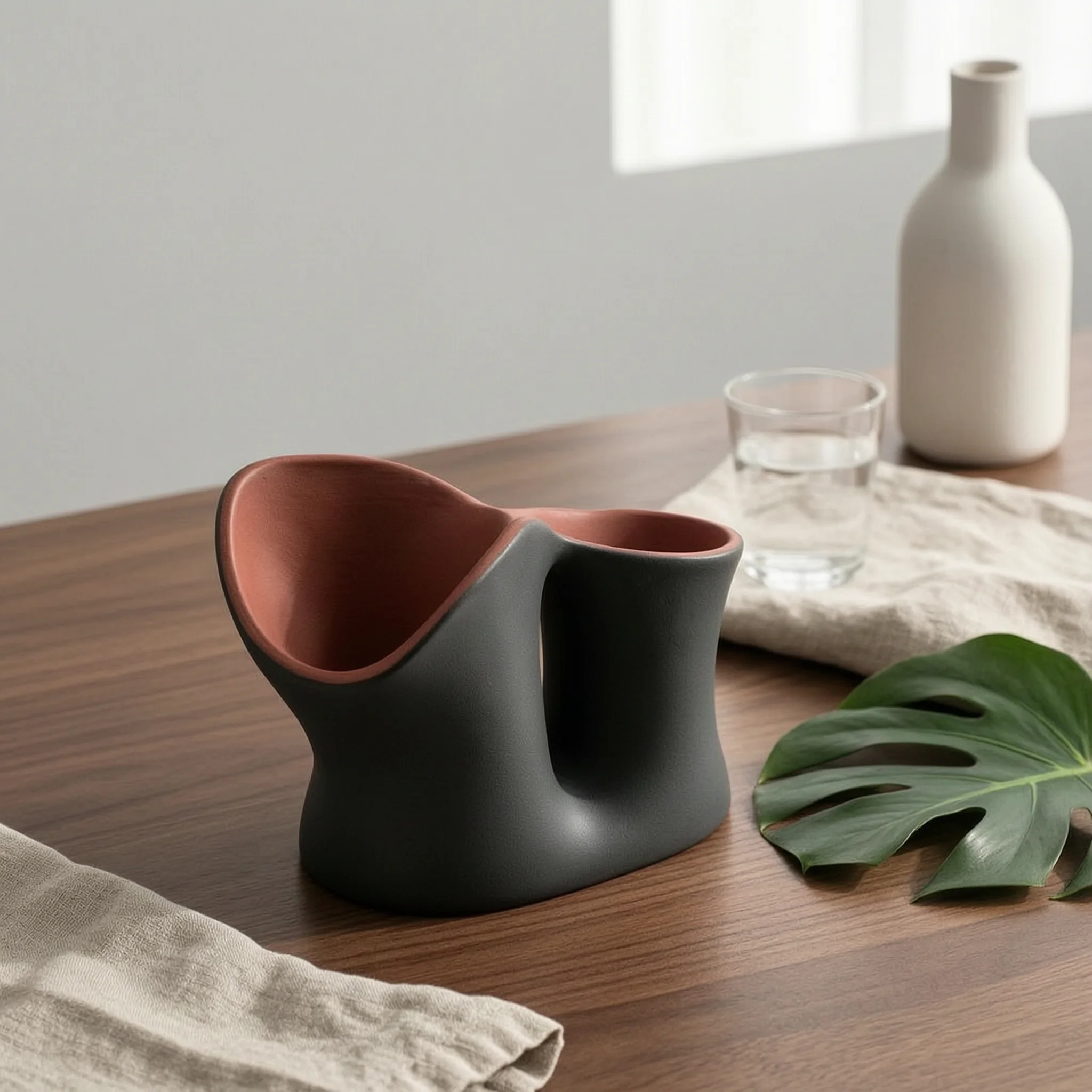 2 Pieces Geometric Ceramic Vase Artistic Display Piece Abstract Vase House Decoration Matte Finish Home Decor for Bookshelf