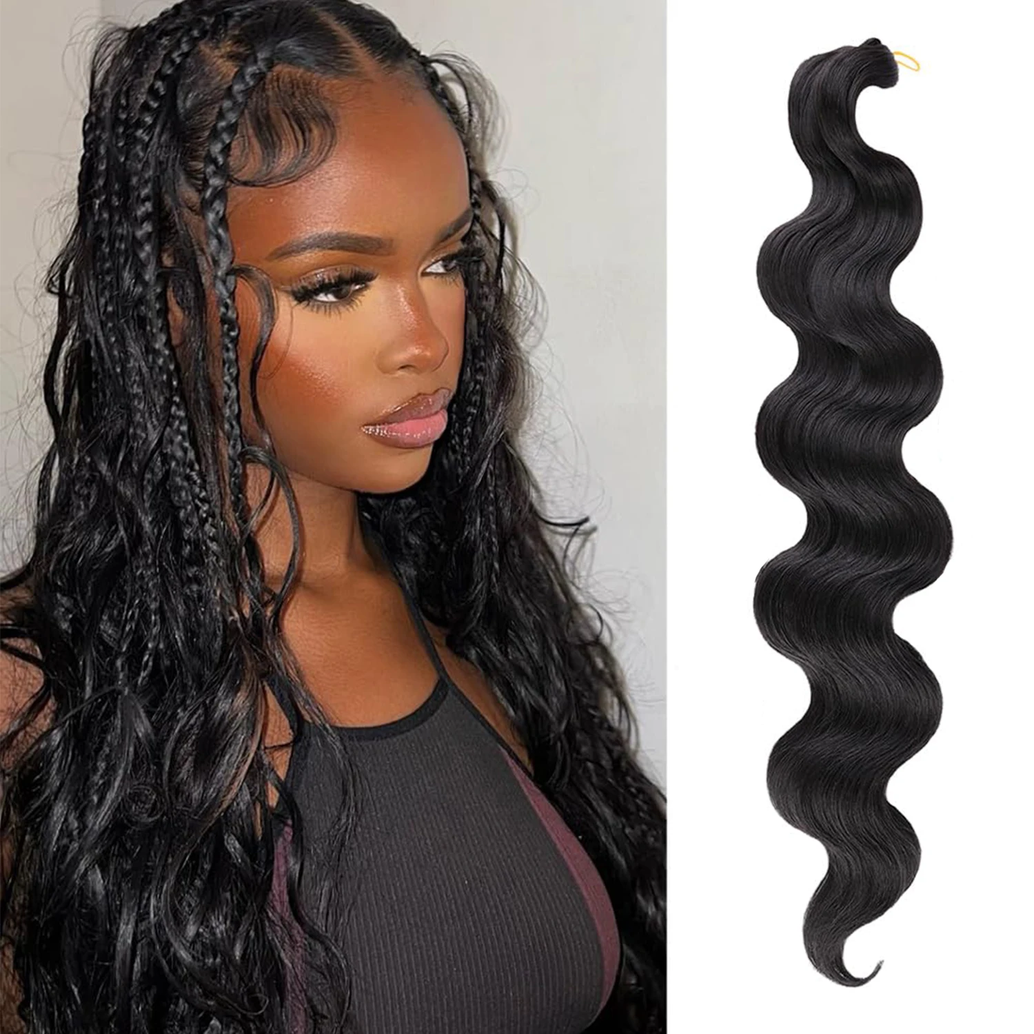 Rambut Sintetis BlackBody Wave, Ekstensi Rambut Alami, Ombre, Kuncir Kuda Tebal, Rambut Longgar, Deep Wave