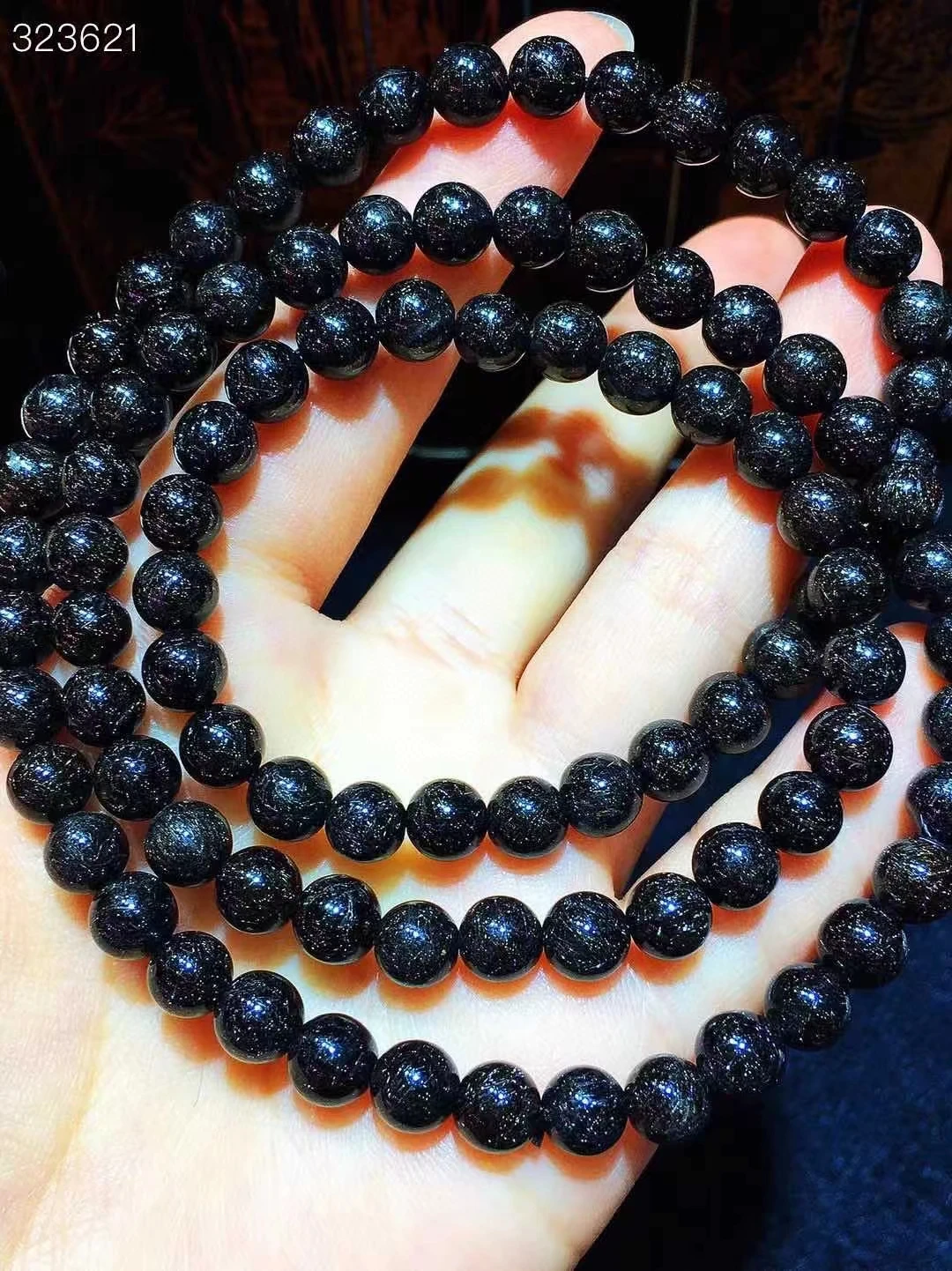 Natural Black Copper Rutilated Quartz Titanium 3 Laps Bracelet 6.5mm Women Men Crystal Round Beads Wealthy Stone Brazil AAAAA