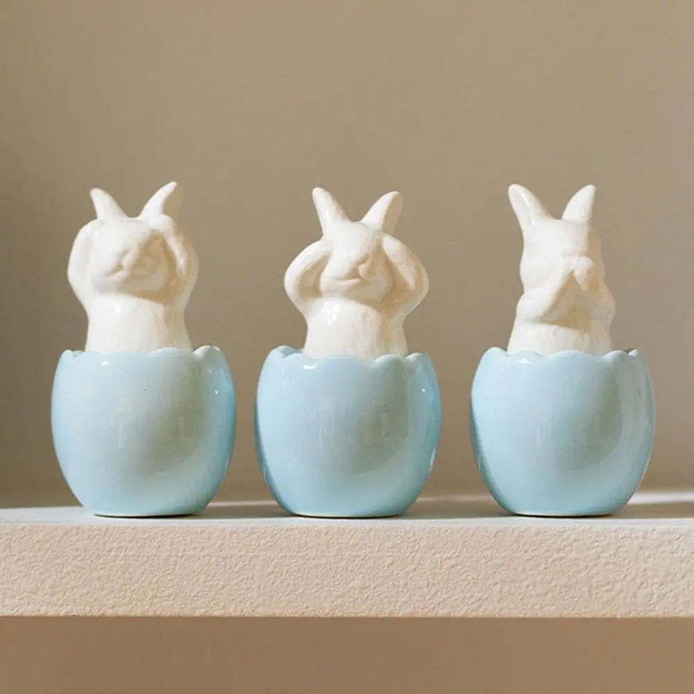 1/3Pcs Cartoon Easter Egg Shell Rabbit Hand Painting Solid Ceramic Ceramic Rabbit Statue DIY Smooth Finish