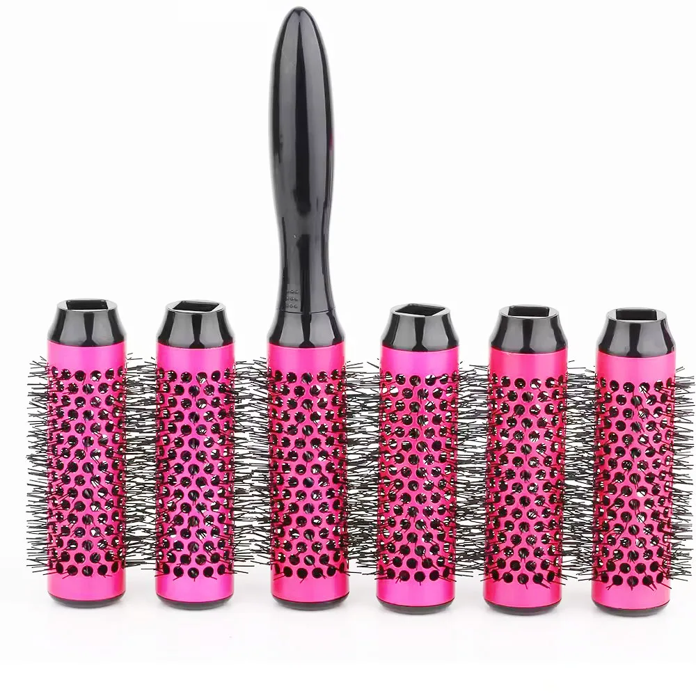 6 pieces Toothbrush Set with Removable Barrel Round Stylist 6 curling irons curly heartless hair roller brush