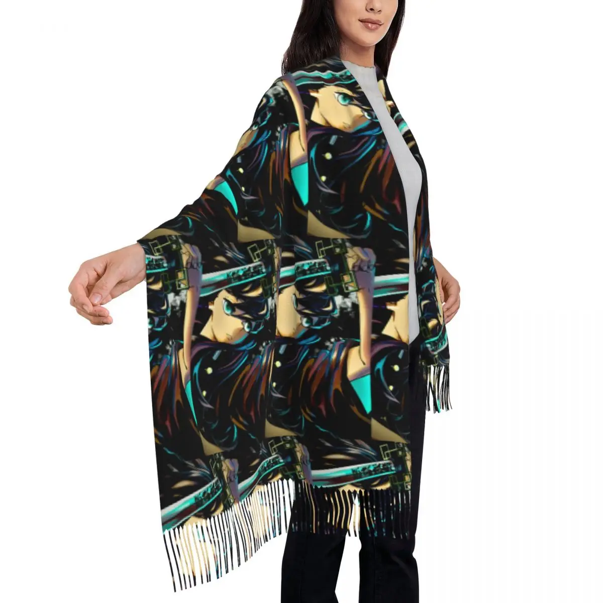 

Muichiro Tokito Demon Slayer Scarf Tassel Scarves for Women Soft Warm Shawls and Wraps Long Fall Winter Shawl Wrap
