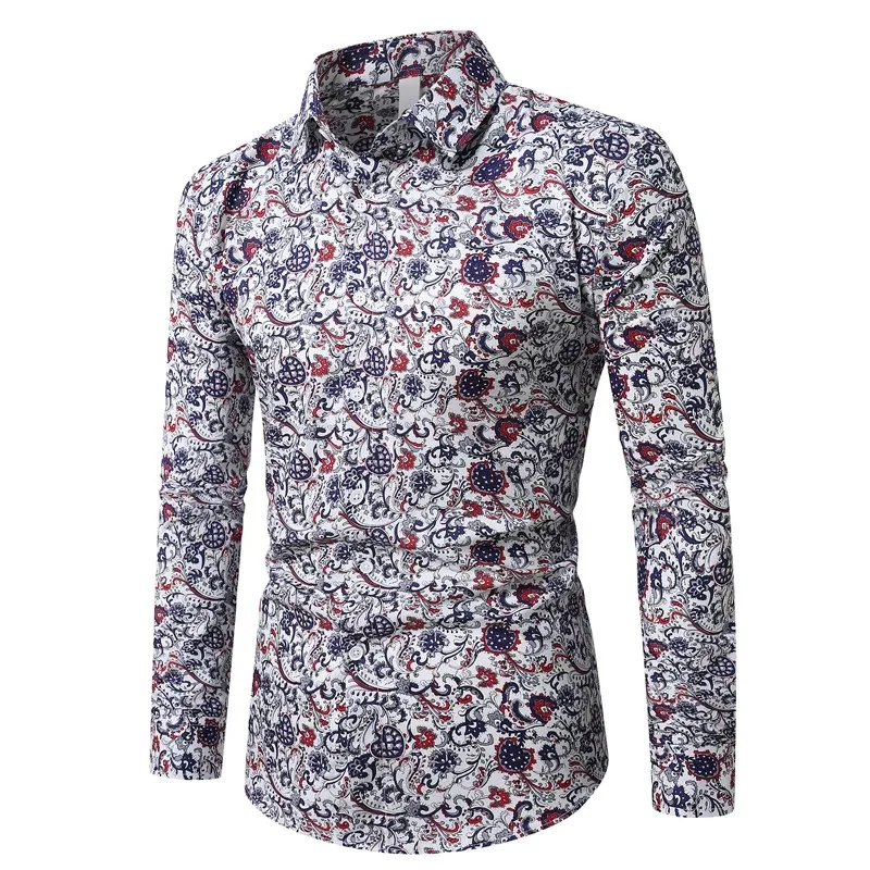 Vintage Clothes Paisley Floral Print Shirts for Men 100% Cotton Long Sleeve Plus Size 6XL Mens Button Up Party Top Social Shirt