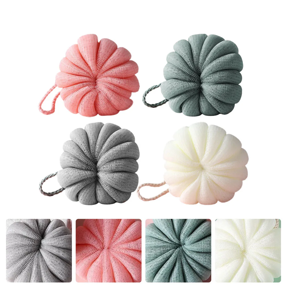 

4pcs Pumpkin Balls Foaming Bath Flower For Kids Cartoon Bathing Ball Home Use Mesh Bath Sponges Shower Tools Supply