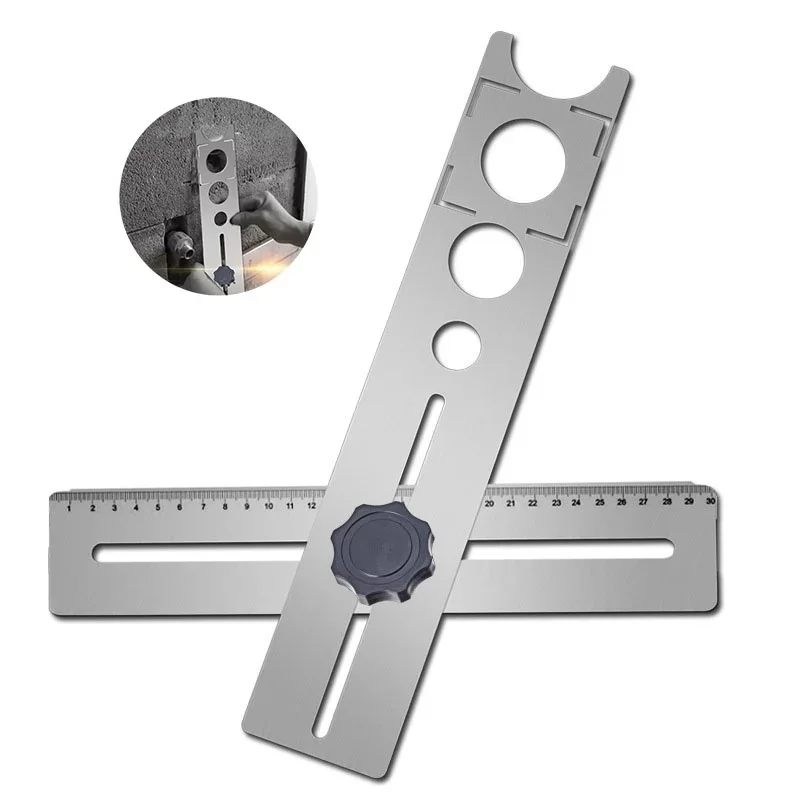 Tile Hole Locator Stainless Steel Ceramic Tile Hole Locator Ruler Adjustable Punching Hand Tool for House Decorated Work