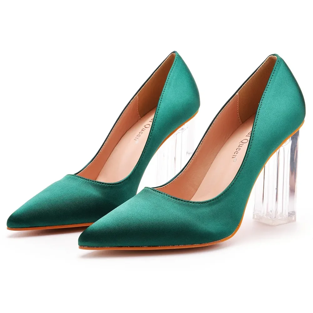 Women Heels Crystal Transparent Heel Pointed Shoes for Women\'s Dance Bride\'s Silk Satin Dress Wedding Banquet and Women\'s Shoes