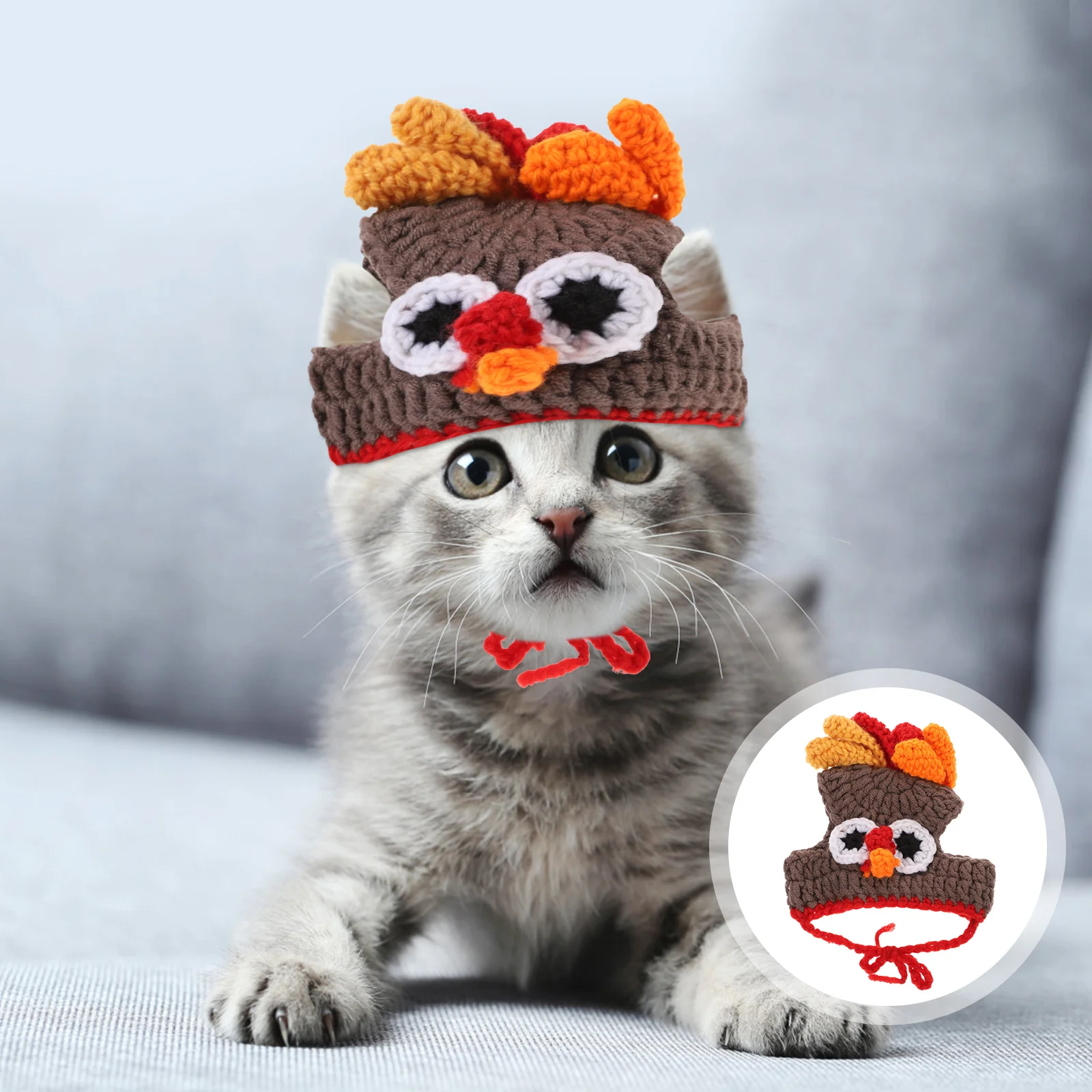 

1Pcs Pet Knitted Turkey Hat Soft Comfortable Headpiece Adjustable for Christmas Costume Photo Pet Hat Photo Prop