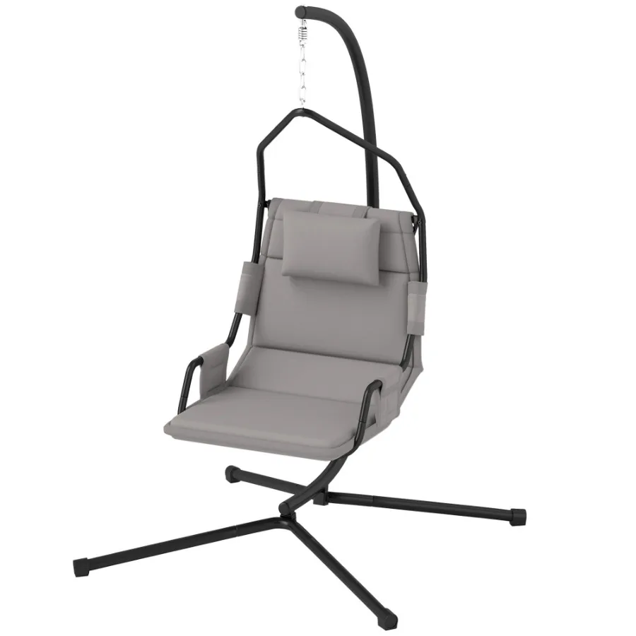 

Hammock Chair with Stand and PA Coating Cushion Hanging Swing Chair with Steel Frame for Indoor and Outdoor Gray