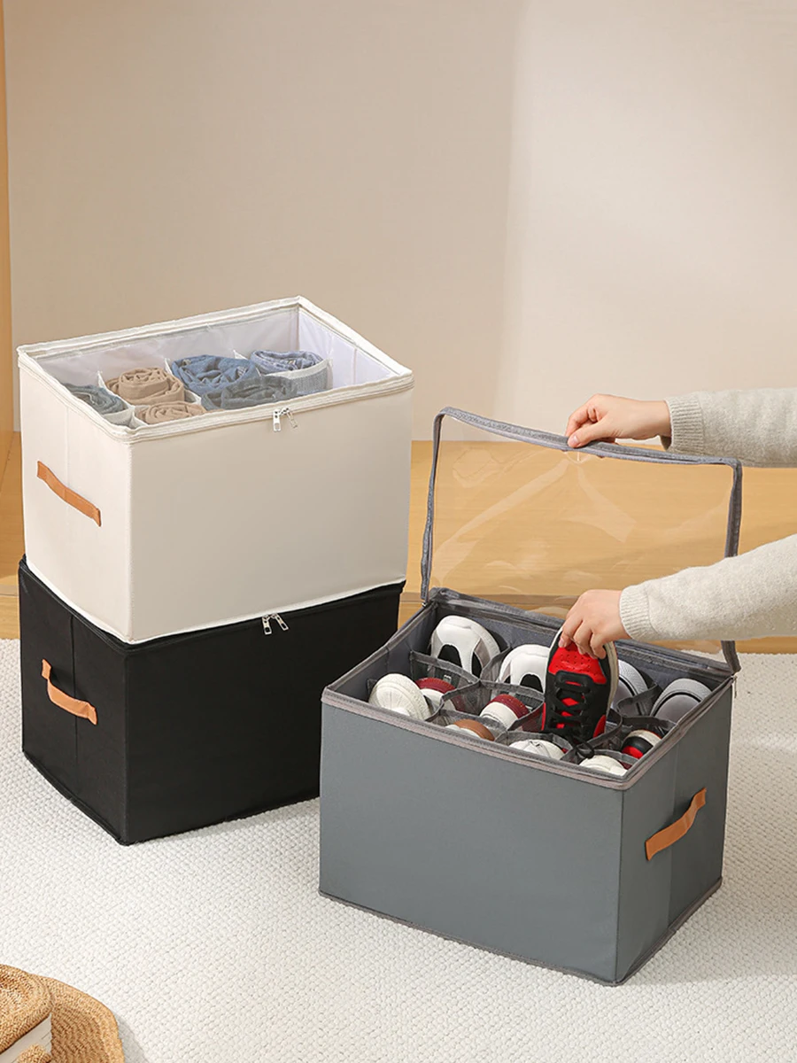 Organizador de zapatos plegable con bolsa de tela y tapa transparente - imagen 3