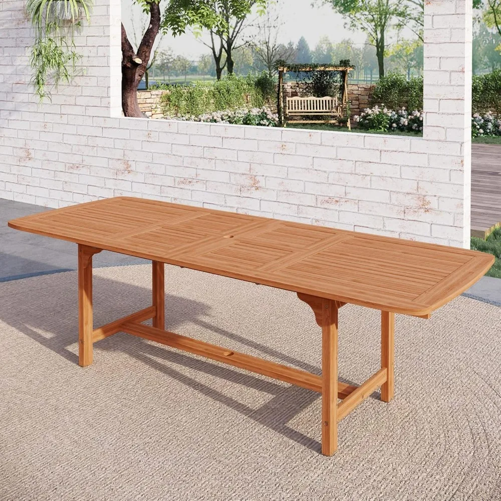 

Acacia Wood Expandable Patio Dining Table for 6-8 Outdoor Extending Rectangular Wooden Picnic Table Natural Wood Table Teak