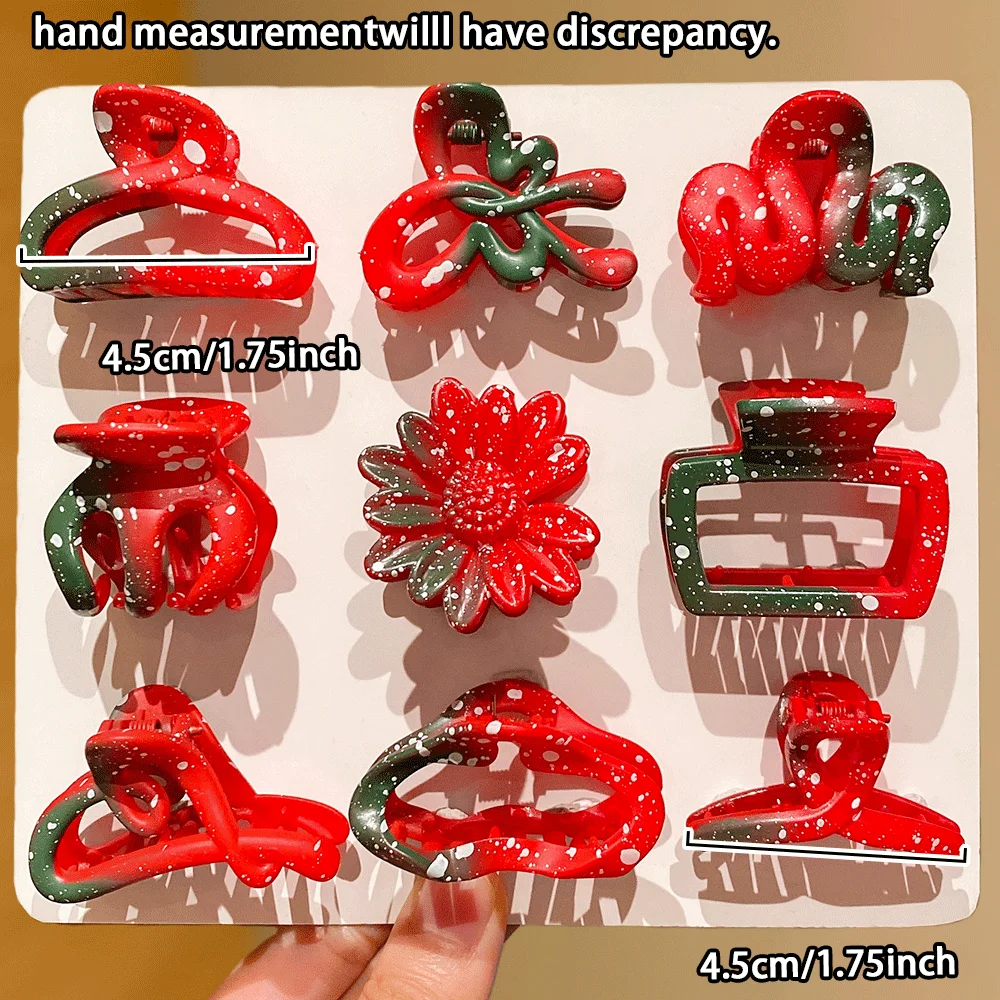 مجموعة مخلب شعر مكونة من 9 قطع: ندفة الثلج المتدرجة باللون الأحمر/الأبيض/الأخضر ومطبوعات الأزهار - إكسسوارات حفلات أعياد الميلاد، دعائم الصور وG #2