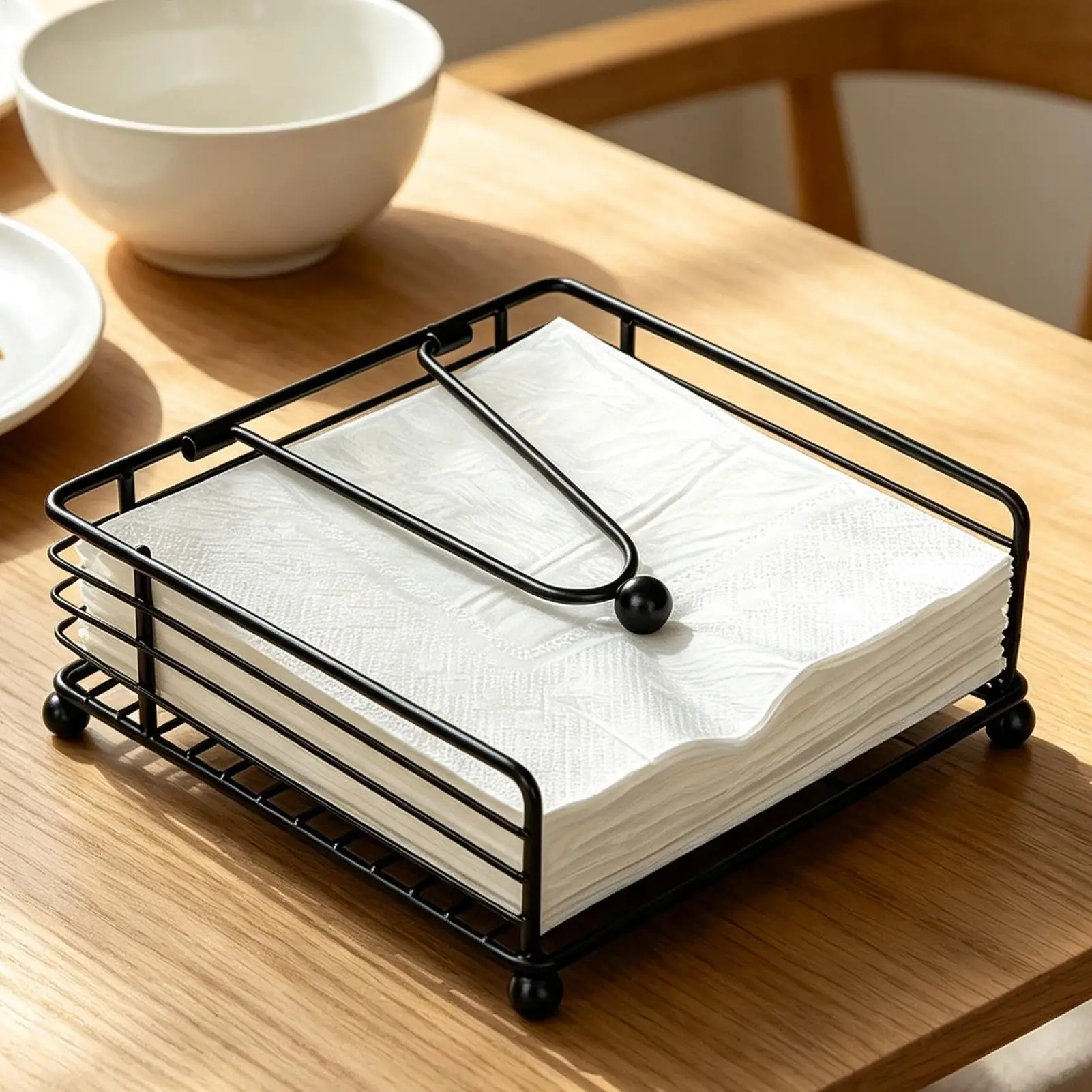 Iron Flat Napkin Holder with Weighted Arm Metal Aesthetic Decorative Modern Napkin Holder Desk Decor for Home Kitchen Dining