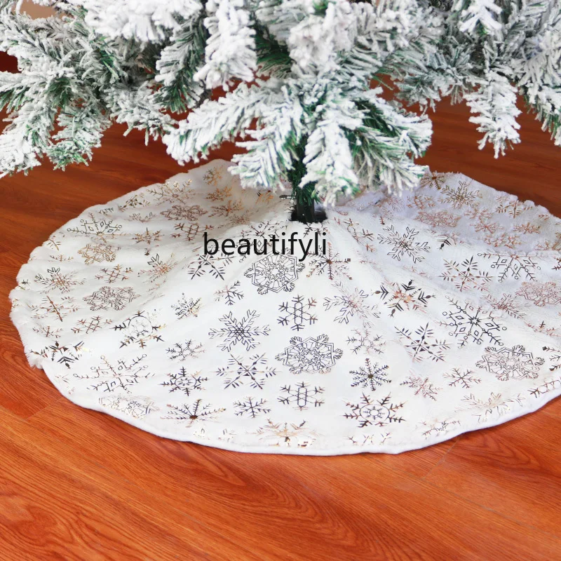 Christmas white light luxury plush tree skirt bronzing snowflake feathers Christmas tree decorations