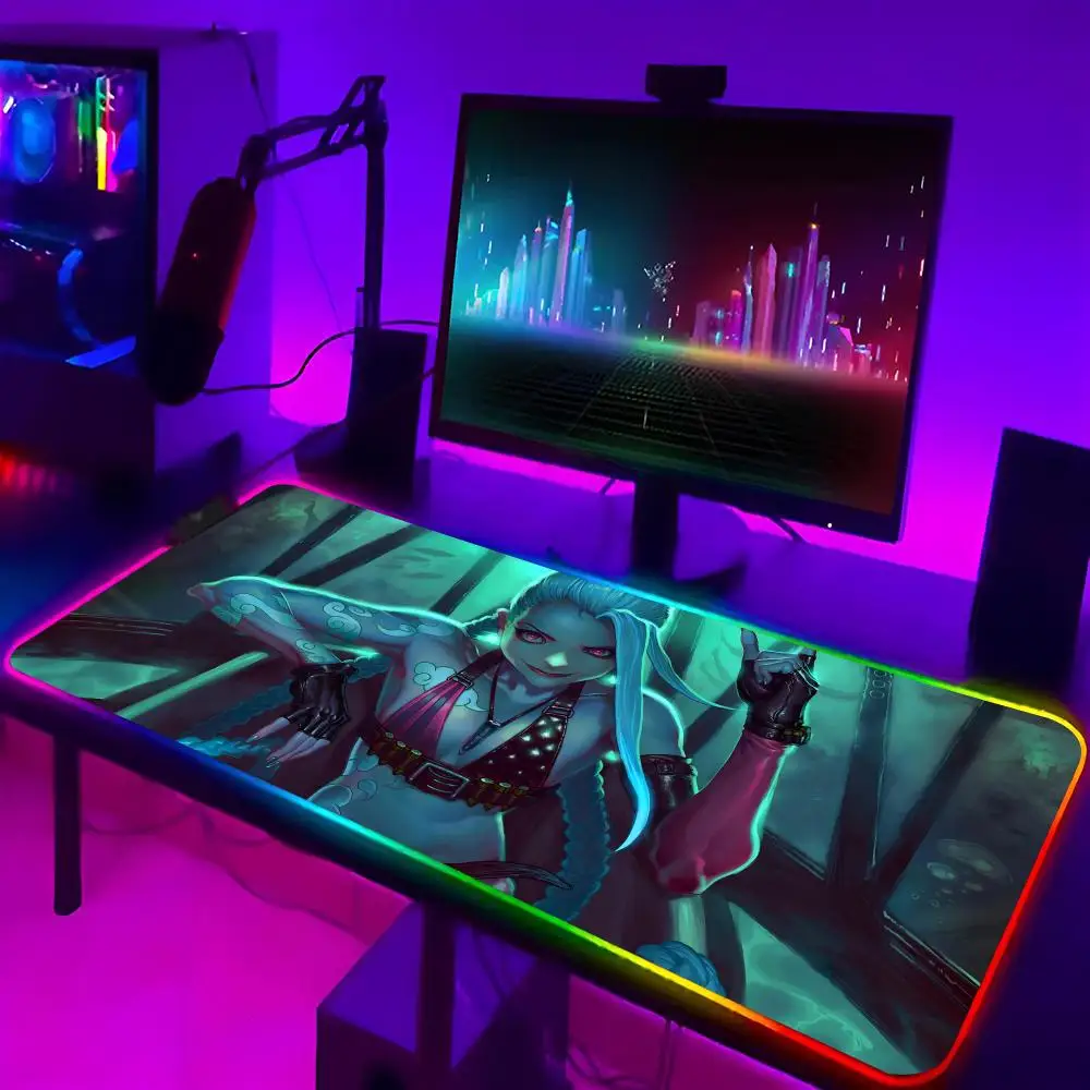 LeagueS of Legends Jinx Mouse Pad Xxl Laptop Mat Gaming safely Rgb Mousepad Backlit Keyboard Gamer Girl Table Pads Deskpad