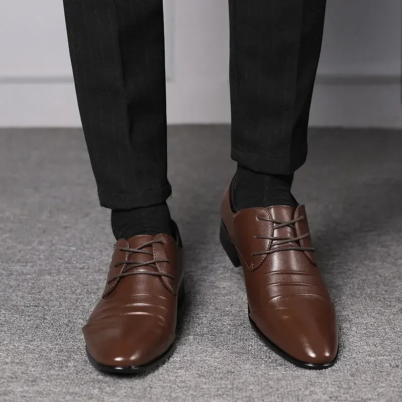 Zapatos de vestir clásicos para hombre, zapatos de cuero blanco con cordones, talla grande, Punta puntiaguda, informales de negocios, zapatos formales para boda