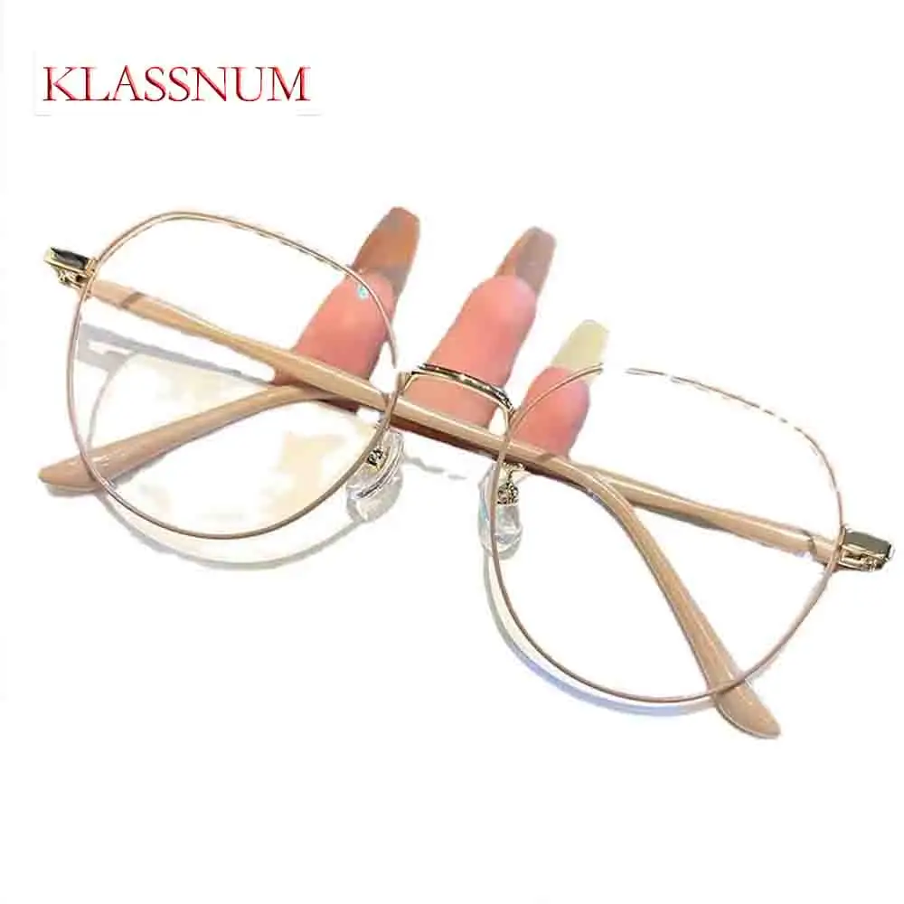 

KLASSNUM Retro Metal Frame Glasses Women Polygonal Eyeglasses Clear Lens Optical Spectacles Anti Blue Light Computer Eyewear