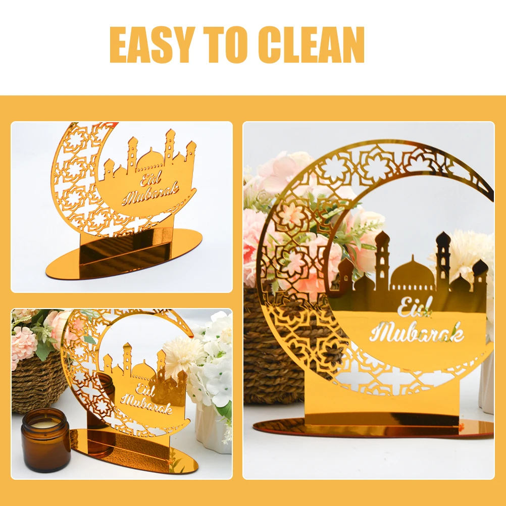 

Acrylic Ornaments 2mm Double Sided Golden Eid Mubarak Table Decor Islamic Festive Signs Ramadan Craft Home Office Decorations
