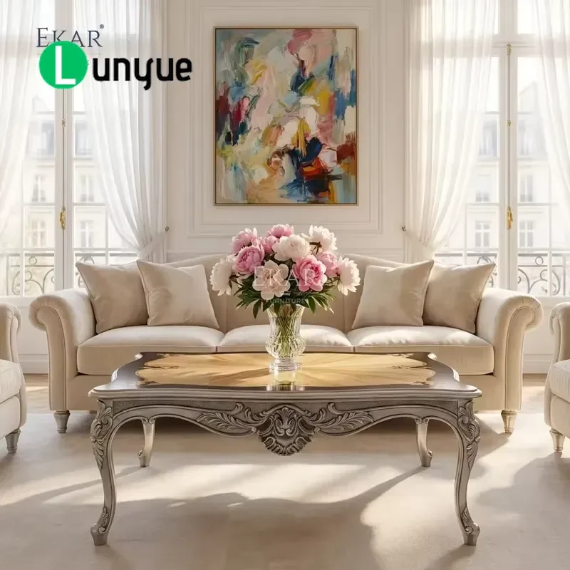 Luxury French Classic Versailles Sun Mosaic Coffee Table Silver Plated Living Room Furniture Elegant Home Decor Centerpiece