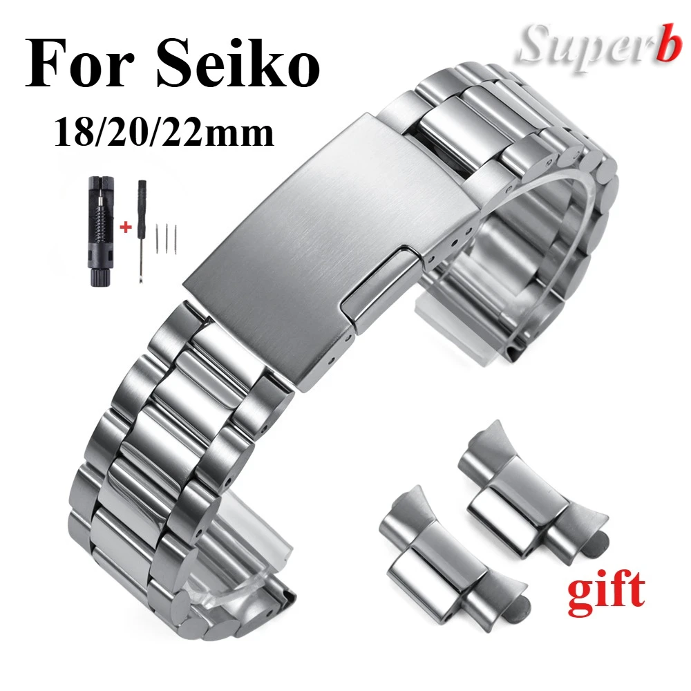 18mm 20mm 22mm Edelstahl-Uhrenarmband mit gebogenem Ende, universelles Ersatzarmband für Seiko Herren Damen Armbandzubehör