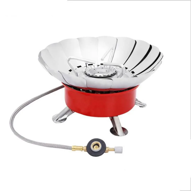 Outdoor Mini Portable Folding Heater Camping Lotus Burner Kitchen Cooker Heating Foldable Furance Head Card Gas Stove Wind Proof