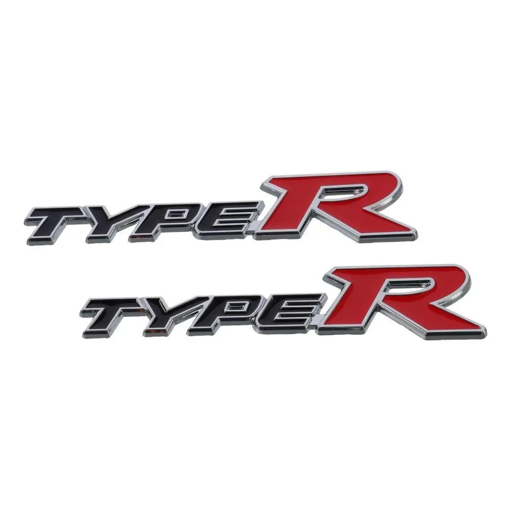 2Pcs Letter Style Type-R Logo Car Emblem Black,Red Zinc alloy Racing Sport Car Bumper Badge 3D Metal Badge Decals