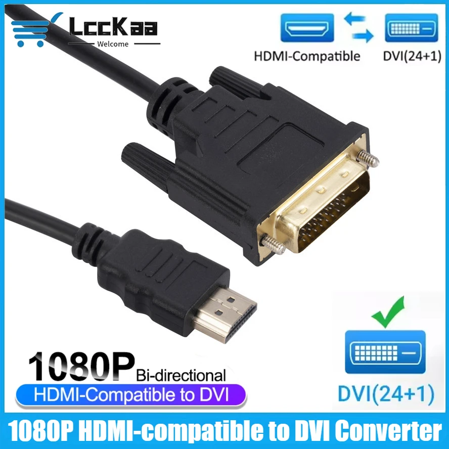 

LccKaa 4K HDMI-compatible To 24+1 DVI Adapter Cable 1080P Bi-Direction DVI To HDMI Converter for PC HD TV Monitor Projector