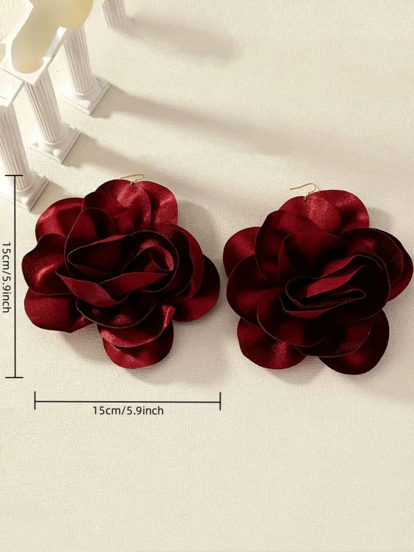 A Pair of Fabric Bright Color Oversized Rose Holiday Party Pendant Flower Earrings