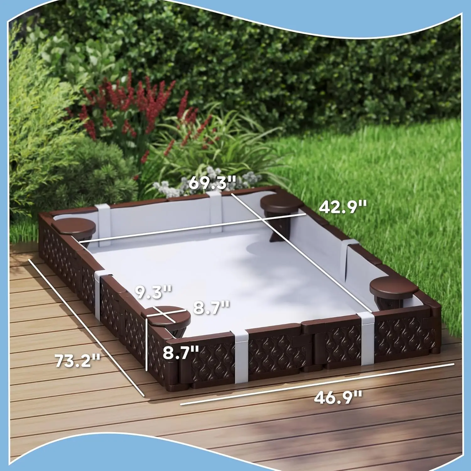 صندوق رمل للأطفال مع غطاء ، صندوق رمل مستطيل ، حفرة رمال كبيرة مع 4 مقاعد ، بطانة سفلية مقاومة للماء ، مقاومة للطقس ، في الهواء الطلق Sa ، 73"