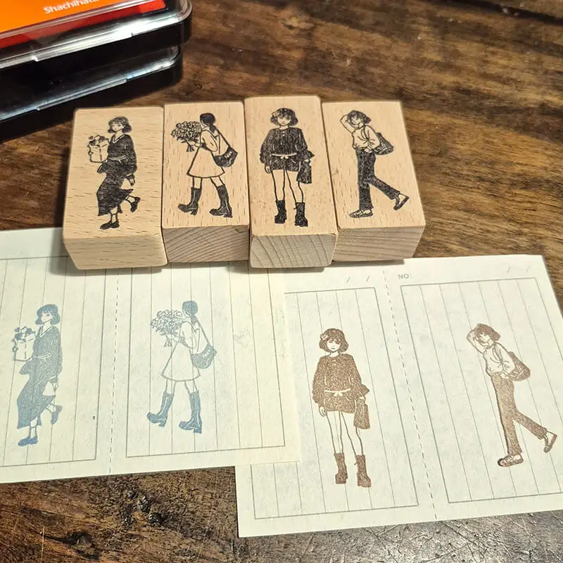 ختم سكرابوكينغ فتاة الحياة اليومية العمل القهوة زهرة التسوق مذكرات الديكور امرأة طوابع خشبية #3