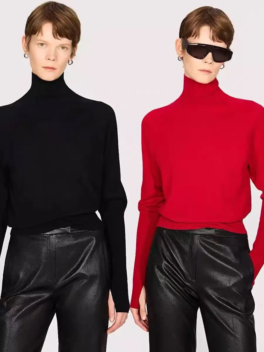 

Faionable High Ne Knitted Camere Sweater Women's Boting irt Thumb Hole eep Leg Sve Simple Sle Loose Fit