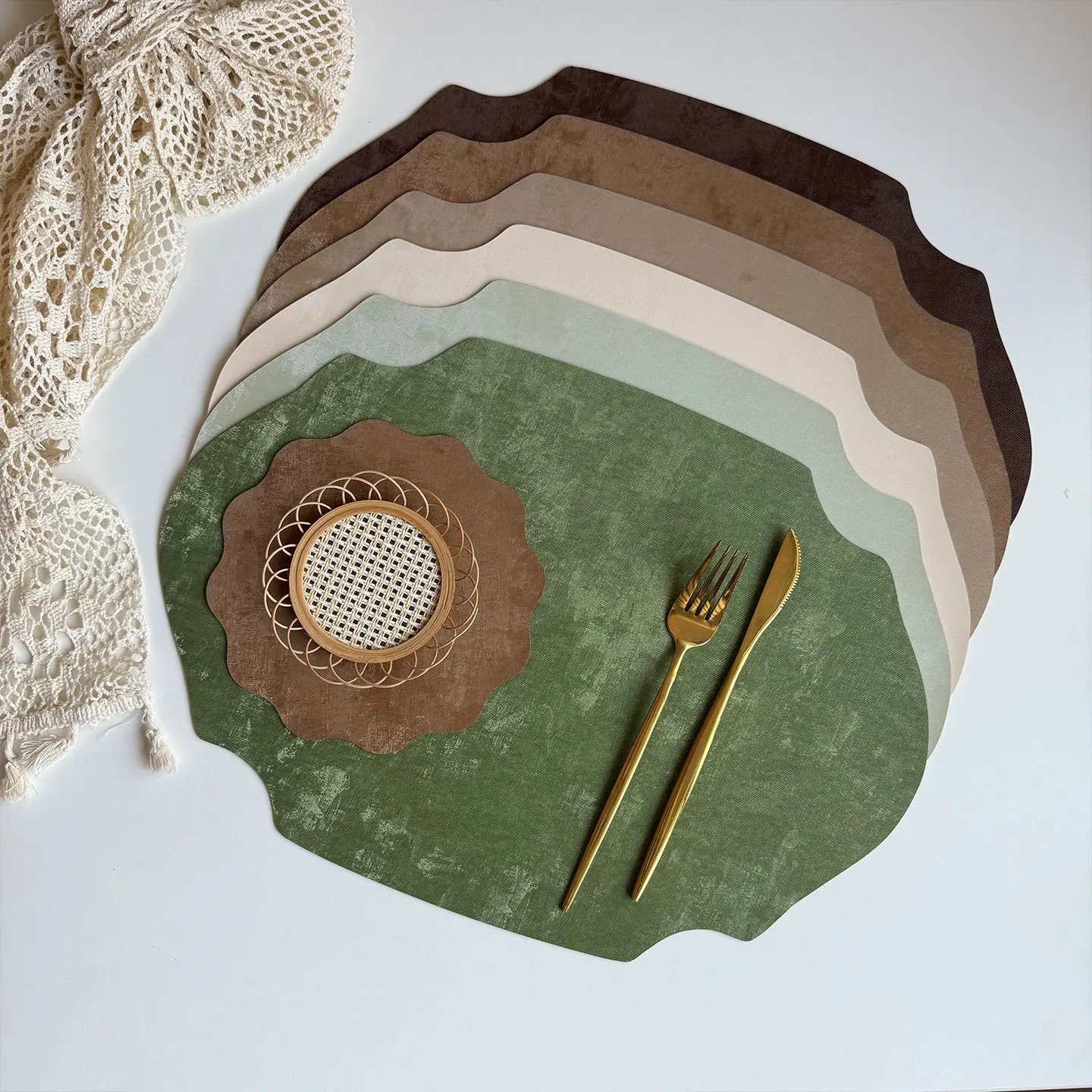 1/4/6PCS Shaped PU Luxury Placemats Faux Leather Kitchen Dining Table Pad Gift Place Mat Home Decor Tableware Cafe Pad 식탁매트