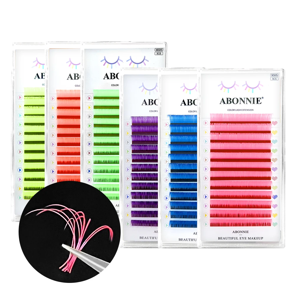 Abonnie Neon Colored Eyelashes UV Colorful Classic Lashes Extensions Fluffy Volume Cilios