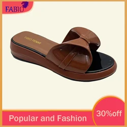 FABIO PENNY Women's Solid-Colored Open-Toe Sandals Bow Design Casual Thick Sole Summer Slippers for Vacation Beach