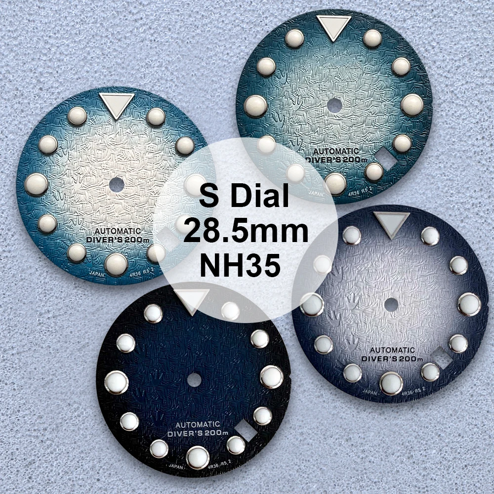 

28.5mm S Logo 3D Footprints Dial Fit NH35/NH36/4R/7S Japanese Movement C3 Green Luminous High-Quality Watch Modified Accessories