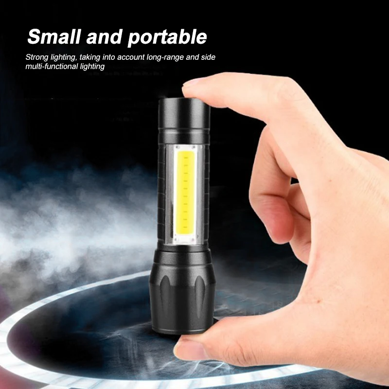 Hot XPE +COB Zoomable Light Lamp Torch with LED Flashlight 18650 USB Rechargeable